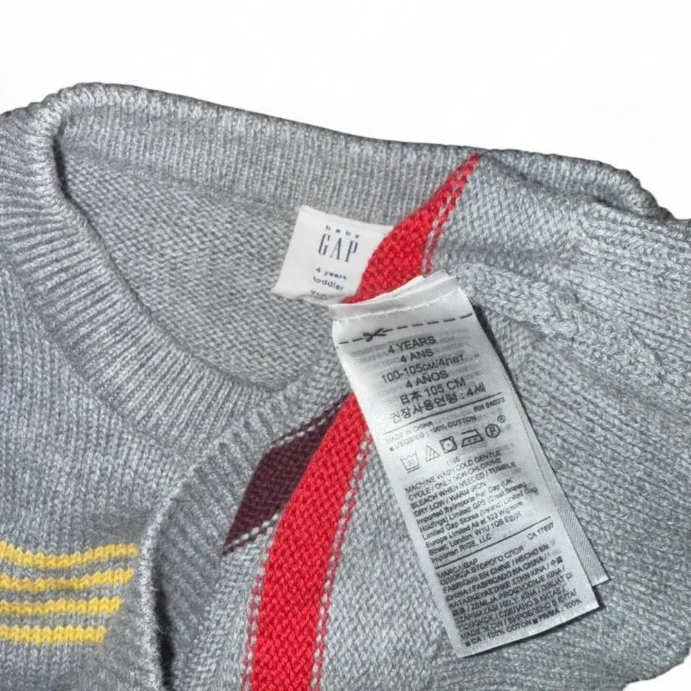 BABY GAP BOYS 4 YEARS GRAY‎ W/COLORFUL STRIPES CREWNECK SWEATER